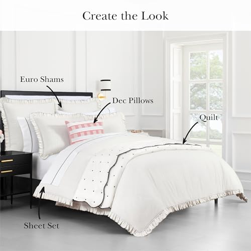 Image of kate spade new york Cotton Ruffle Full Queen Comforter Set, Cotton Linen-Like Reversible Cover, All Season 3 Piece Bedding Set, Machine Washable, White and Glacier Gray