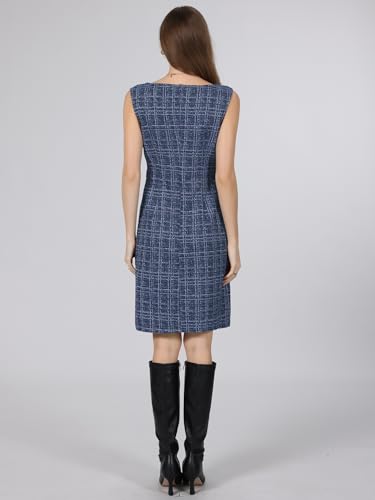 Image of Hobemty Women's Sleeveless Tweed Dress Boat Neck Work Office Sheath Dresses