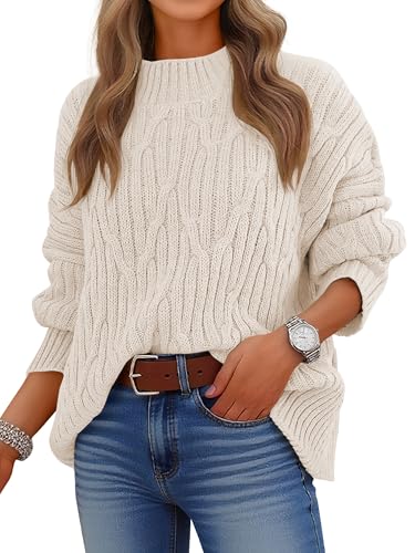 ANRABESS Womens Mock Turtle Neck Sweater Oversized Cable Knit Long Sleeve 2025 Fall Winter Pullover Tunic Sweaters