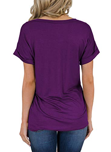 Miholl Women's Short Sleeve V-Neck Shirts Loose Casual Tee T-Shirt (13_Purple, X-Large) #TOP1