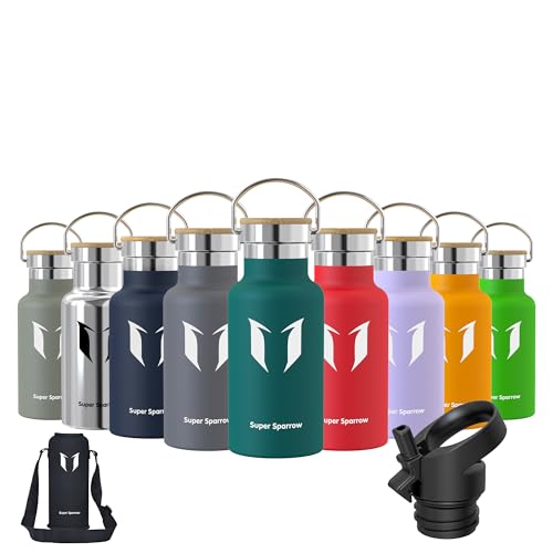 Super Sparrow Trinkflasche Edelstahl -350ml- Auslaufsicher Thermoskanne, BPA-Frei Wasserflasche - Kohlensäure Thermosflasche für Kinder, Sport, Schule, Fitness, Camping
