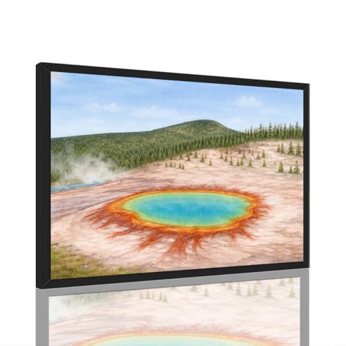 Framed Grand Prismatic Spring landscape Poster Canvas Print Art Contemporary
