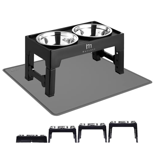 Marchul Ciotole per cani rialzate per cani di taglia media e grande, 4 altezze regolabili con ciotole per cibo e acqua in acciaio inossidabile da 1200ML e tappetino, stazione di alimentazione per cani
