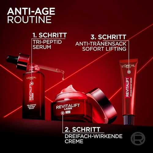L'Oréal Paris Anti-Aging Tagescreme mit Dreichfachpower für Frauen, mit Pro-Retinol, Hyaluronsäure und Vitamin C – gegen Falten, straffende Feuchtigkeitspflege, Revitalift Laser 1 x 50ml