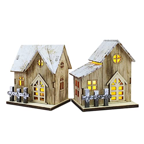 UKCOCO 2 Piezas Iluminan La Casa del Pueblo de Navidad - Casa de Madera Decoraciones para Centros de Mesa Luminosos