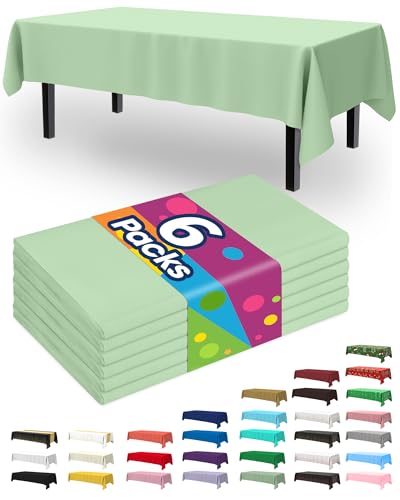 Pureegg Plastic Table Cloth Disposable 6 Pack, 54 x 108 Inch Table Cloths, Easter Party, Decorative Tablecloths, Rectangle, Light, Pastel Plastic Cover, Waterproof, Sage Green