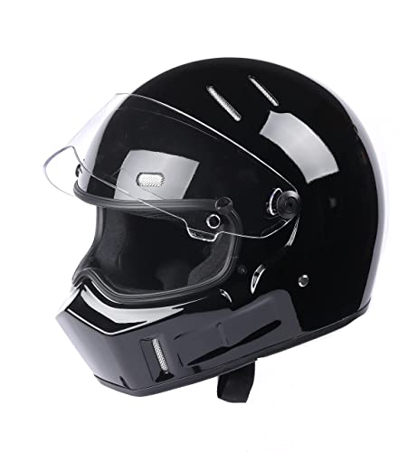 CRG Full-Face Motorcycle Street Bike Fiberglass Helmet DOT Certified Motocross Helmet Extra Large Size Helmet (Glossy Black, Medium)