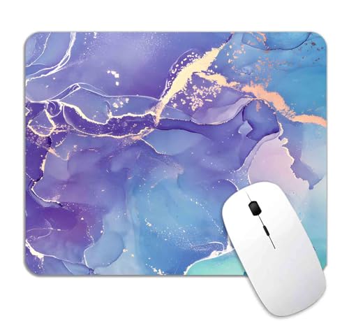 LTHAOGUO Tapis de souris marbré violet, vert et doré, base en caoutchouc antidérapant, beau tapis de souris décoratif de bureau pour homme et femme, ordinateur portable, ordinateur, 24,1 x 20,1 cm,