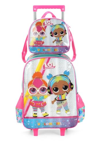 Kit Mochila Escolar com Rodas Infantil Feminina LOL Luxcel 39202 (VERDE)