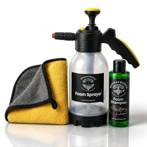 Image of Car and Bike Foam Sprayer 2L with Car /Bike Snow Foam Shampoo 200ml and Wash /Dry Microfiber Towel 800 GSM Combo, Nozzle for High Pressure Blaster Foam Washing (Combo)