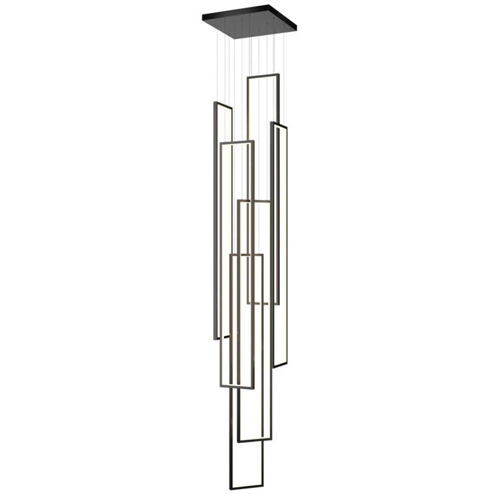 Lustre LED rectangle design minimaliste 6 anneaux pour salon contemporain 60x20cm