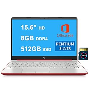 HP Notebook 15 Premium Business Laptop I 15.6” HD SVA Display I Intel Quad-Core Pentium Silver N5000 Processor I 8GB DDR4 512GB SSD I USB-C HDMI Bluetooth Webcam Win10 Red + 32GB MicroSD Card