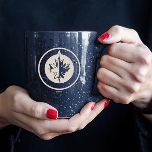 Image of Rico Industries NHL Hockey Winnipeg Jets Navy 16 oz Team Color Laser Engraved Speckled Ceramic Coffee Mug