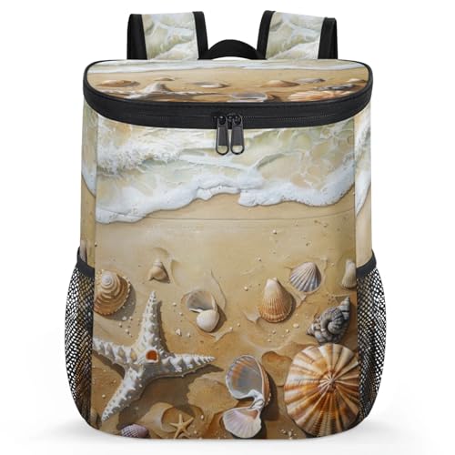 CNNINGYI Large Waterproof Insulated Cooler Backpack, Starfish Beach Leak Proof Backpack 30 Cans, Seashell Hawaiia Tropical Lightweight Cooler Bag for 12h Hot/Cold Retention