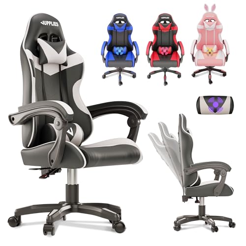 JUPPLIES Silla Gaming Profesional con Masajeador - Silla de Oficina Ergonómica sin Reposapiés, Altura Regulable y Respaldo Abatible - Silla Gamer para Juegos
