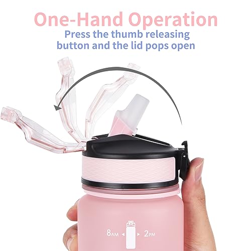 Image of EYQ QuickSpout Water Bottle with Time Marker and Carry Strap, 32 oz, BPA-Free, Non-Toxic, Leak-Proof