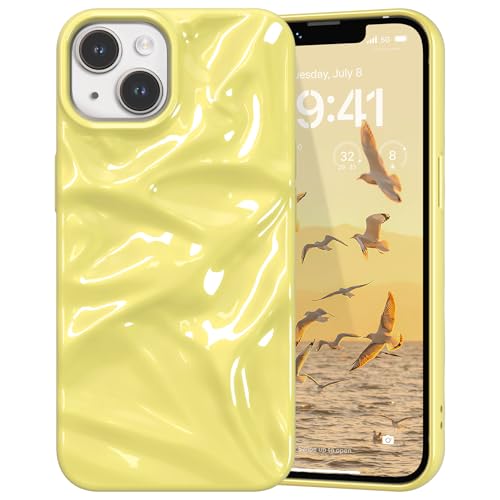 ZCDAYE Glossy Water Ripple Case for iPhone 13/14, Cream Yellow - image 1