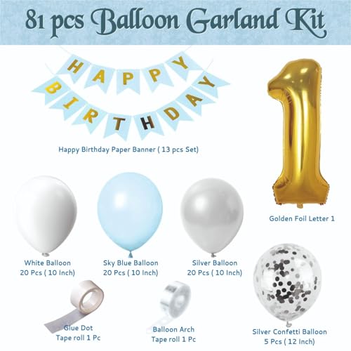 Image of 1st Birthday Balloons Decor Items 81 Pcs | Decoration For Kids Birthday Parties | Happy Birthday Banner For Decoration
