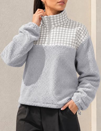 Grijaaz Women Quarter Zip Fleece Pullover Fuzzy Sherpa Jacket(Grey-XL) - image 4