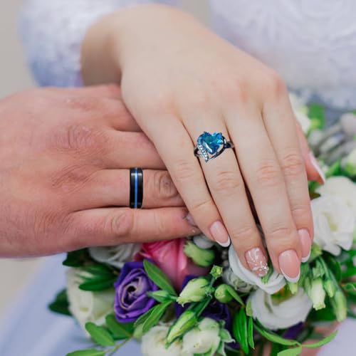 Personalized Promise Rings for Couples Matching Wedding Rings Set for Him and Her Blue Stainless Steel Engagement Rings3