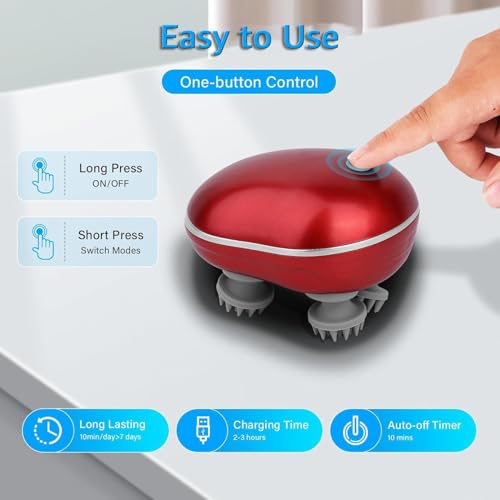 Image of Electric Scalp Massager, Scalp Massager - 96 Silicone Kneading Points with Detachable Heads | Multi-Use Scalp, Body & Head Massager for Hair Growth | Ergonomic Green Design fo (Red)