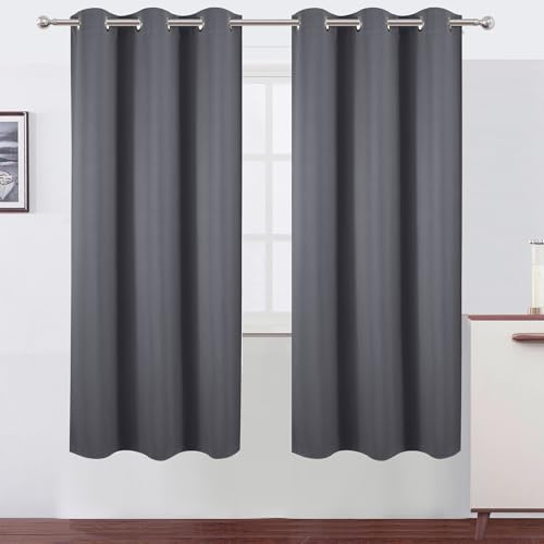 Image of LEMOMO Grey Blackout Curtains 42 x 72 Inch Length /Set of 2 Curtain Panels /Thermal Insulated Room Darkening Blackout Curtains for Bedroom