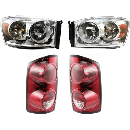 GUOHOQIX 4pcs Tail Light Kit Assembly Set Left Right Red Chrome Clear for Dodge for Ram 1500/2500/3500 2007-2008 CH2503180 15193262 901-21868 68003125AD-PFM