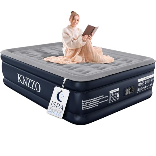 KNZZO Full Air Mattress with Built-in Pump 18 Top Inflatable Mattress with Waterproof Flocking Fabric Three-Minute Quick-Inflatable Bed. Portable Blow Up Mattress for Home Outdoor and Guests