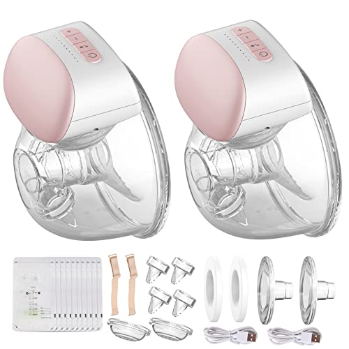 QISUO BB-P1 2 パック ウェアラブル電動さく乳器 ハンズフリー ポータブル さく乳カップ 8 オンス/240ml BPA フリー 3 モード 10 吸引レベル 授乳用 24mm フランジ + 2 個のブラ調整バックル + 10 個の母乳保存バッ
