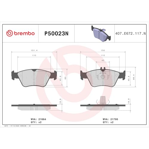 Image of Brembo P50023N Premium Ceramic Front Disc Brake Pad Set MERCEDES-BENZ OE# 0054204720