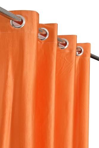 Image of DEVSANG Polyester 2 Print and 1 Solid Curtains 6 feet Long Set of 3 - Brown & Orange