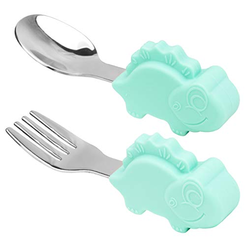 Toddler Spoon and Fork Set Easy Grip for Baby Toddler Children Perfect Self Feeding Learning Utensils 12 Month Dinosaur