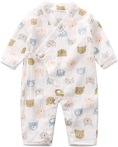 Tugao Baby Boys Girls Kimono Robe Onesies Cotton Yarn Romper Newborn Infant Japanese Pajamas (0-3 Months, Bear)