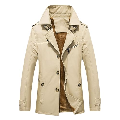 Image of Gefomuofe Men's Wool Coat Trench Coat Men's Long Coat Solid Color Jacket Business Cotton Wool Coat Casual Slim Fit Wool Coat Long Jacket Windproof Coat for Outdoor, 01 Beige, M