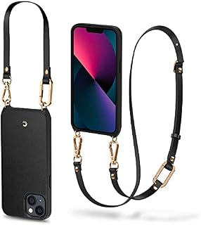 CYRILL Classic Charm [Crossbody Case] Compatible with iPhone 13 2021, PU Leather with Shockproof TPU Bumper Case with Adjustable Cord for iPhone 13 6.1inch (2021) - Black