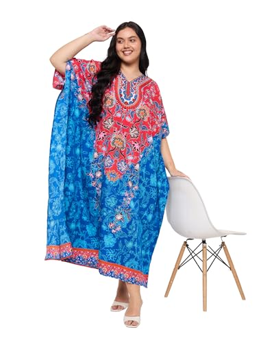 Image of Gypsie Blu Women Plus Size Kaftan Dress Beach Cover Up Maxi Dresses for Women, V-Neck Kimono Sleeve 1X-3X