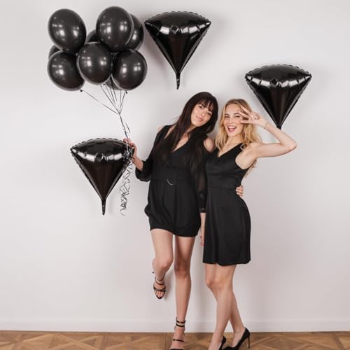 Image of Black Foil Diamond Balloons 4 Pcs, Diamond Balloons for Wedding Decor