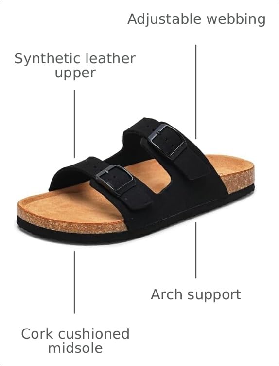 Image of Torotto Kids Sandals Boys Girls Slide Summer Non-slip Cork Glitter Toddler Slippers with Adjustable Straps for Indoor & Outdoor