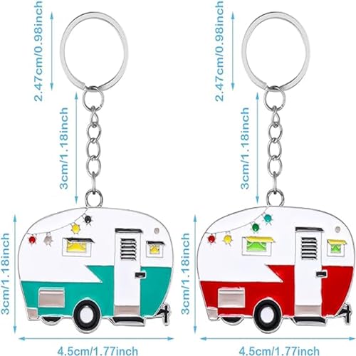 TJYAEKLTD Wohnwagen Schlüsselanhänger, 2 Pack Praktische und stilvolle Happy RV Camper Schlüsselanhänger Zubehör, CampingSchlüsselanhänger für Liebhaber (Red+Green)