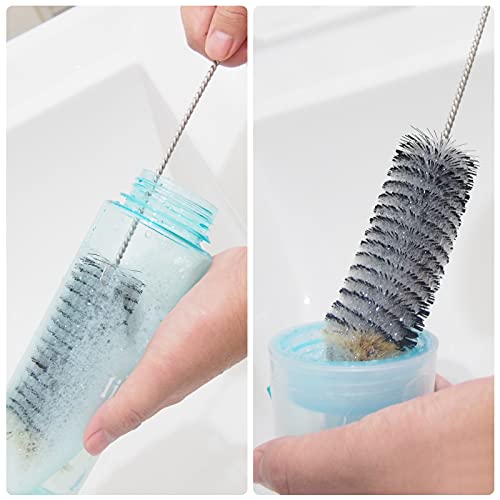 Image of Long Bottle Brush, 17 in Bendable Cleaner Brushes for Cleaning Neck Beer Bottles, Wine, Baby Bottles, Water Bottles, Tumblers, Flask, Bird Feeder, Vase, Pipes and Brewing Supplies Black + Blue /2Pack
