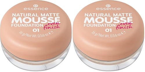 Esence Natural Matte Mousse Foundation, n.º 01, nude, mate, mate, vegano, sin aceite, sin perfume, sin alcohol, 1 unidad (15 g) (Paquete de 2)