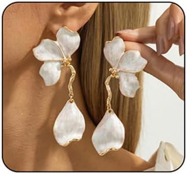 Boho Statement Flower Earrings for Women Colorful Drip Oil Floral Earring Layered Irregular Petal Dangle Drop Earring Party Prom Fashin Jewelry Accessary