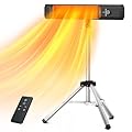 Outdoor Heater, 1s Heating Patio Heater with Remote, 1500W,9 Heat Levels,9H Timers,Tip-over&Overheating Protection,Waterproof,Electric Infrared Heater Tripod Stand for Porch,Deck,Backyard,Sliver Black