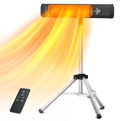 Outdoor Heater, 1s Heating Patio Heater with Remote, 1500W,9 Heat Levels,9H Timers,Tip-over&Overheating Protection,Waterproof,Electric Infrared Heater Tripod Stand for Porch,Deck,Backyard,Sliver Black