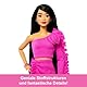 Barbie Deluxe Style-Puppe Nr. 2 mit Barbiecore-Outfit, schwarzen Haaren und glitzernder Beinprothese, pinkfarbenem Oberteil mit Stoffrose und passendem Rock sowie Accessoires, HYV26