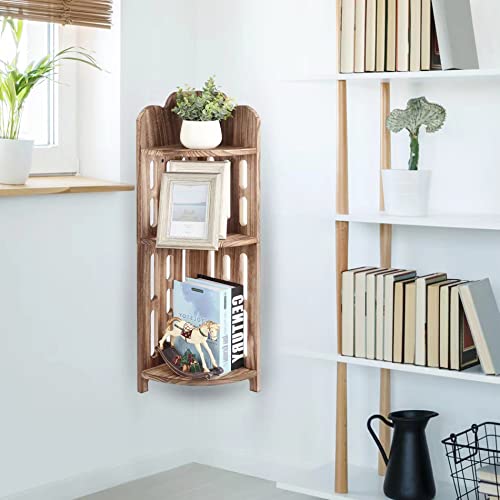 Meangood Bathroom Corner Shelf Stand, 3 Tier Solid Wood Display Shelf For Narrow Space, Shower Corner Shelf, Plant Stand Nightstand, For Living Room, Bedroom, Home Office, Elegant Carbonized Black #TOP7