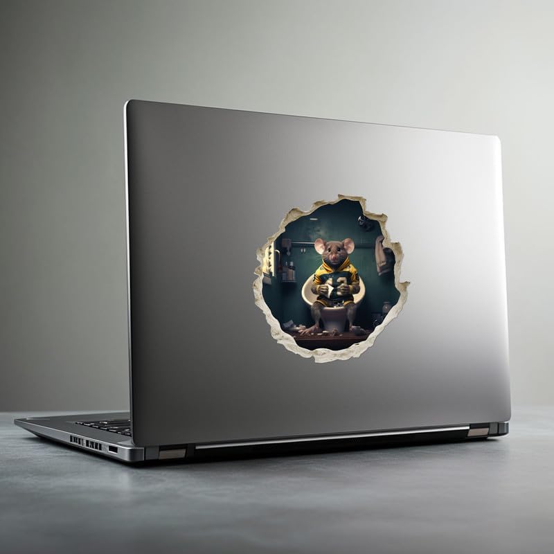 Miniatura 5 de Mouse de fútbol en el inodoro en el agujero del ratón, calcomanía de pared 3D, decoración del hogar de dibujos animados, arte de vinilo, estantería,