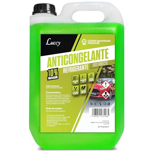 LUCCY Anticongelante Coche 10% Protección -5ºC Verde - 5 Litros - Líquido Refrigerante Profesional para Vehículos Fórmula Orgánica Long Life