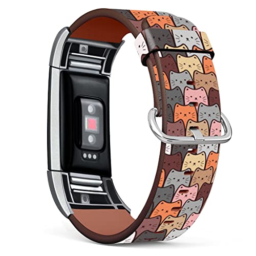 MINGDAO Compatible with Fitbit Charge 2 , Patterned Leather Replacement Band , (Cats Wallpaper-Wb02)