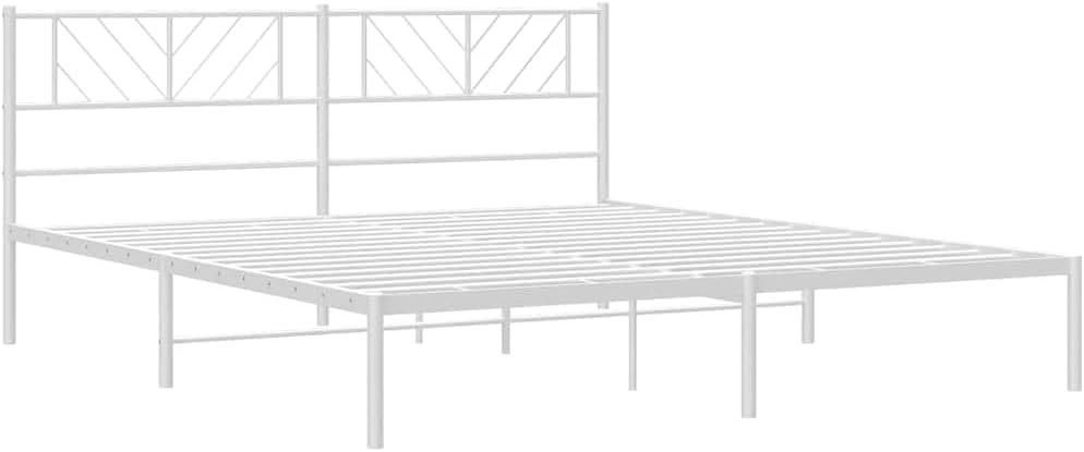 vidaXL California King Metal Bed Frame with Headboard and Stable Slats, Under Bed Storage Space, Sturdy Steel Construction and Easy Assembly, Minimalist Style, White, 12'' High, Without Mattress